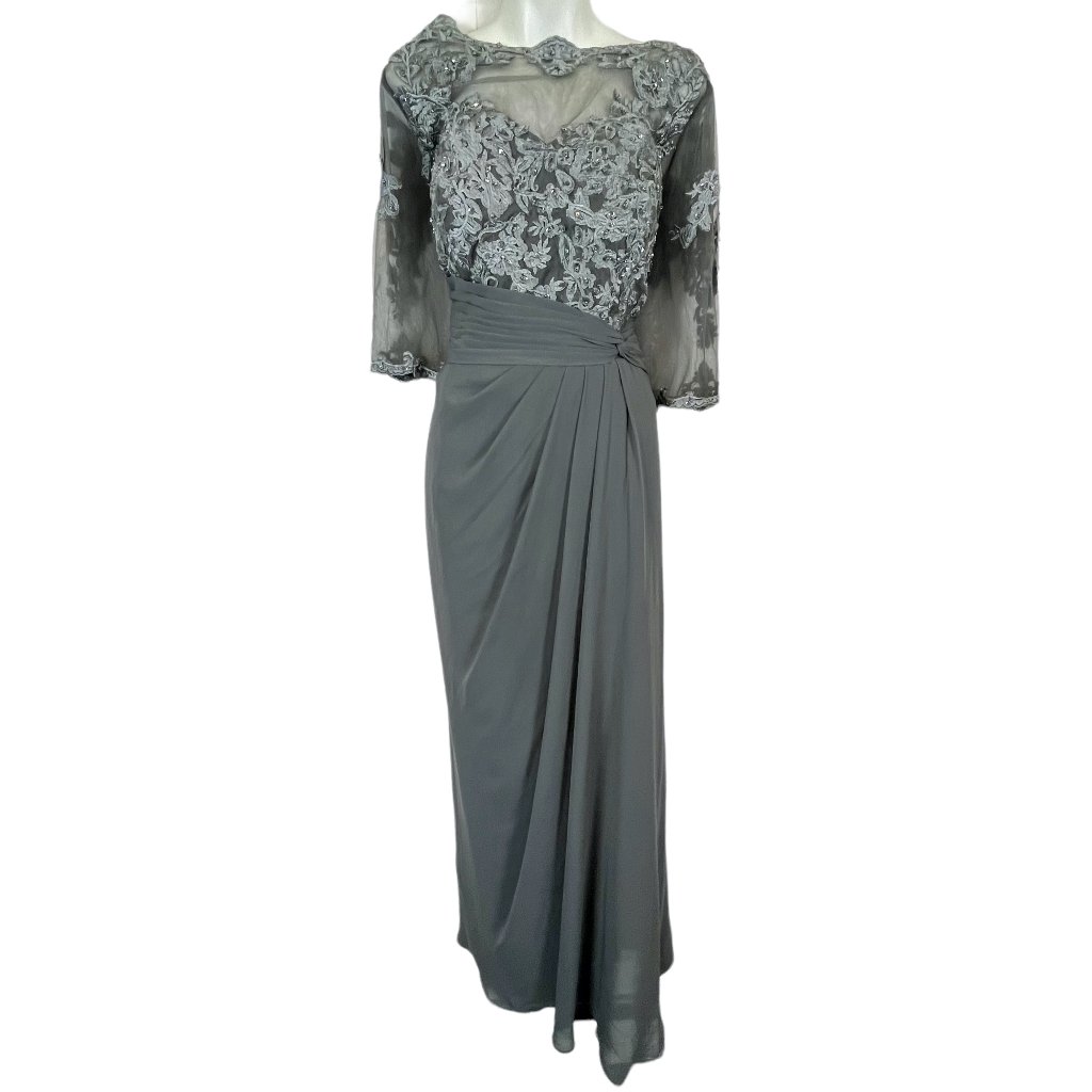 Jjs House Womens Gray Lace Embroidered Beaded Formal Long Half Sleeve Dress 16